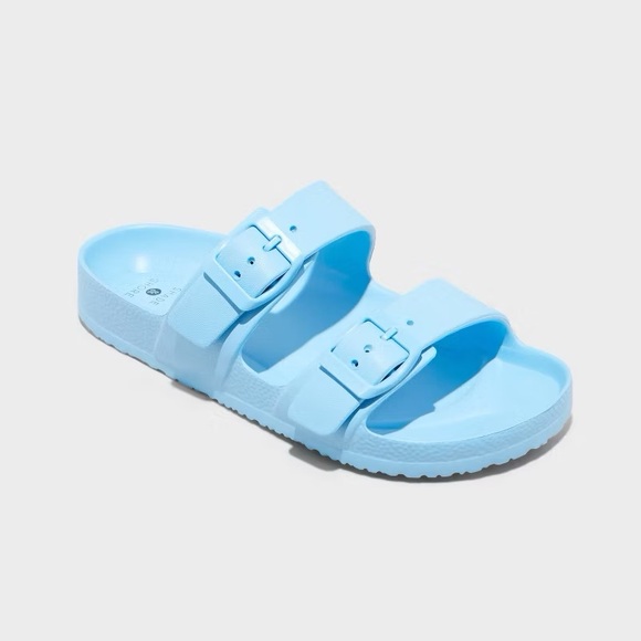 Women's nwt Neida EVA Two Band Footbed Slide Sandals - Shade & Shore Light Blue - Picture 1 of 4